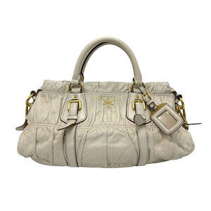 Prada Nappa Gaufre satchel bag ruched white leather